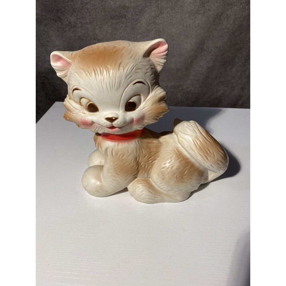 Vintage 1968 J.L. Prescott Co Rubber Squeak Toy Winking Cat Kitten 7" Rare
